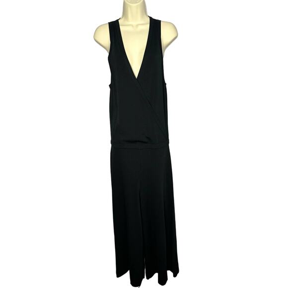 Theory Wrap Bodysuit Lustrate Jumpsuit Wide Leg V Neck  Black Minimalisst Sz M - Picture 2 of 11